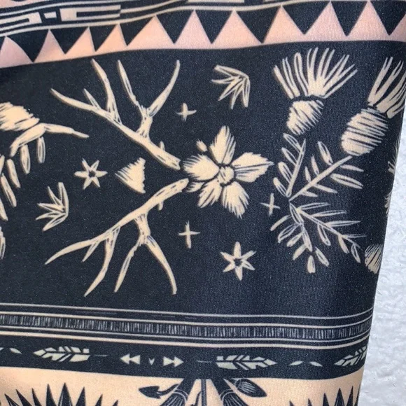 Rare Teeki leggings full length navy tan floral moon star antlers nature boho XS